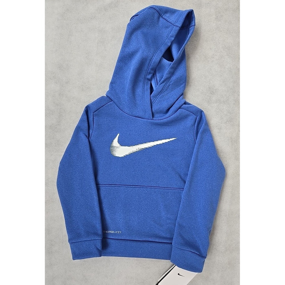 Nike Hoodie Boys Size 4T Swoosh Pullover Hooded Sweatshirt Blue White Logo NWT